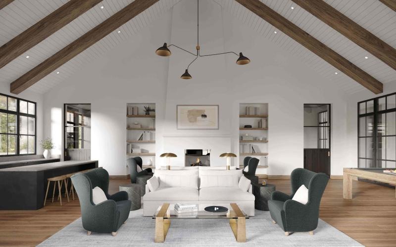 a spacious room with a large ceiling