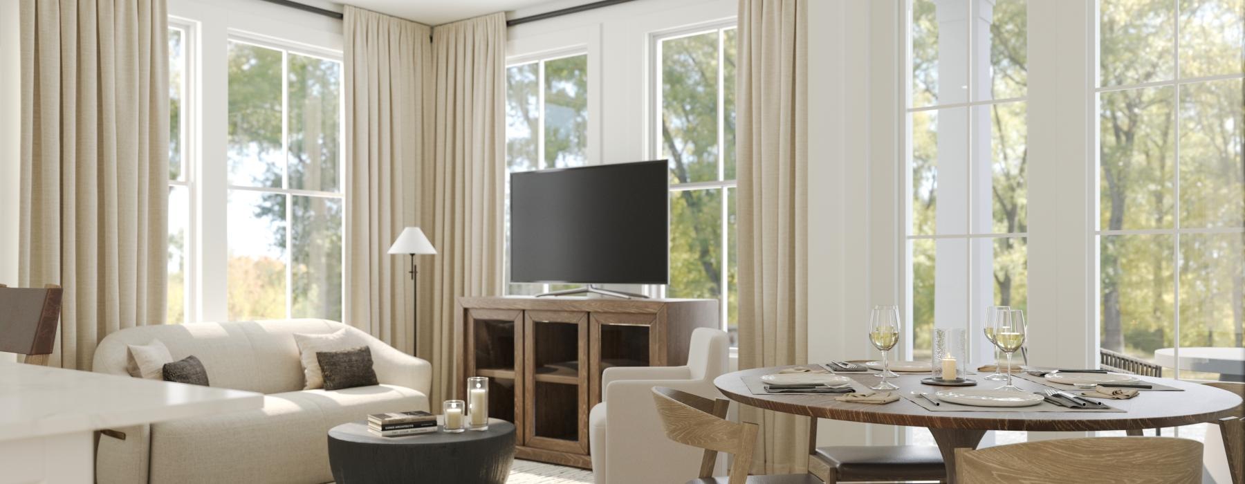 a living room with a large window