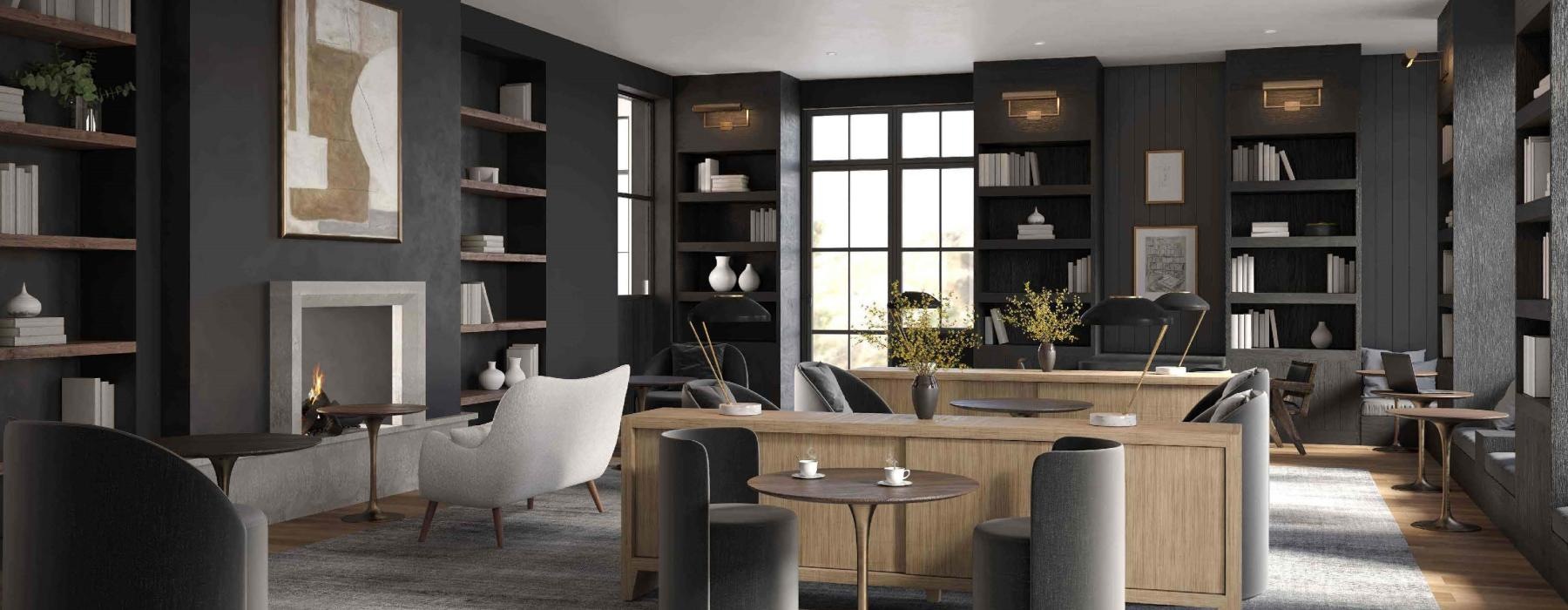 a room with a table and chairs