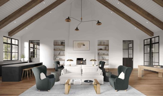 a spacious room with a large ceiling