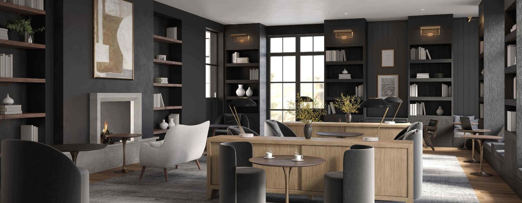 a room with a table and chairs